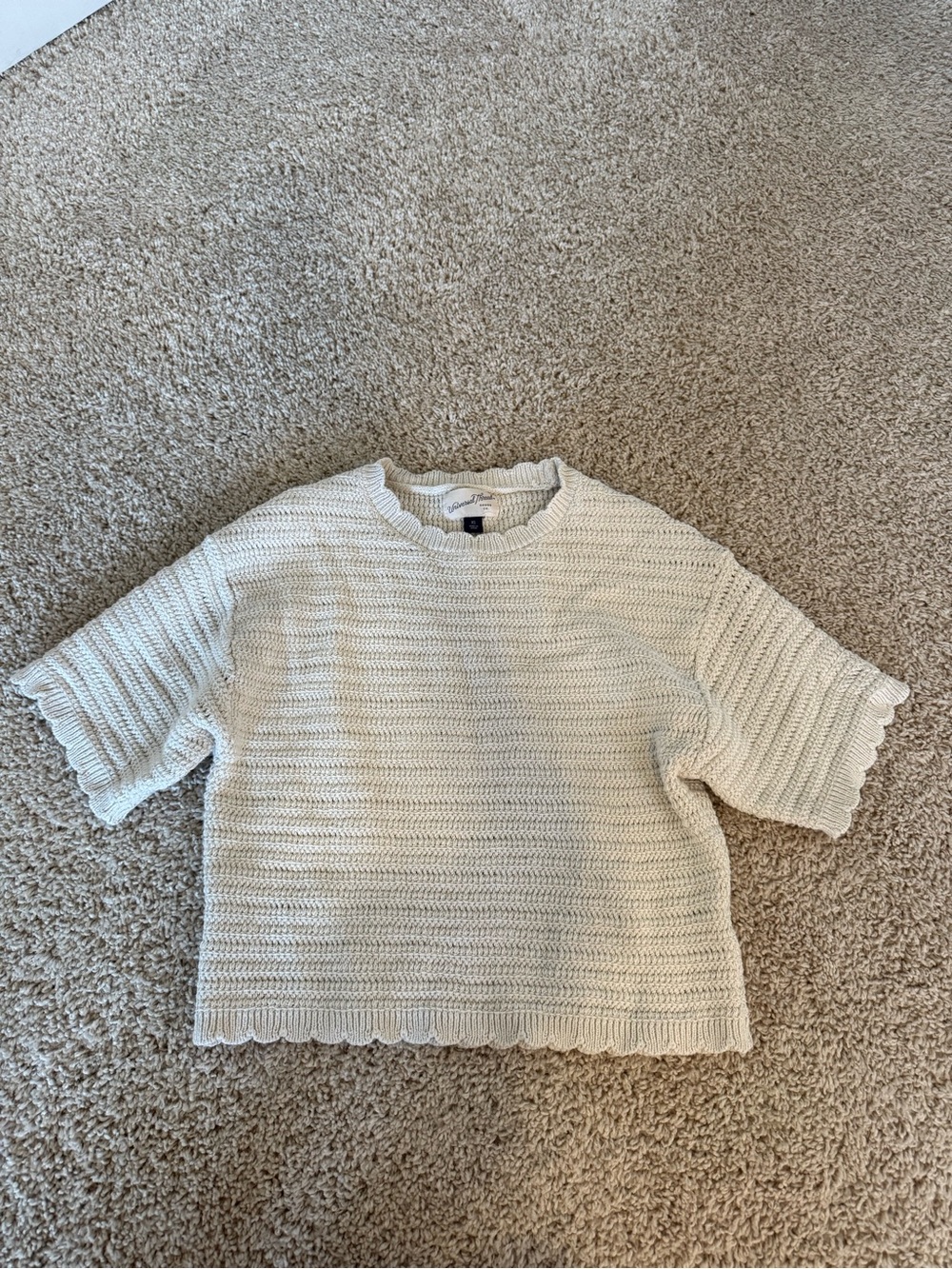 Target Universal Thread Cream Crocheted Short Sleeve Sweater - Size XS